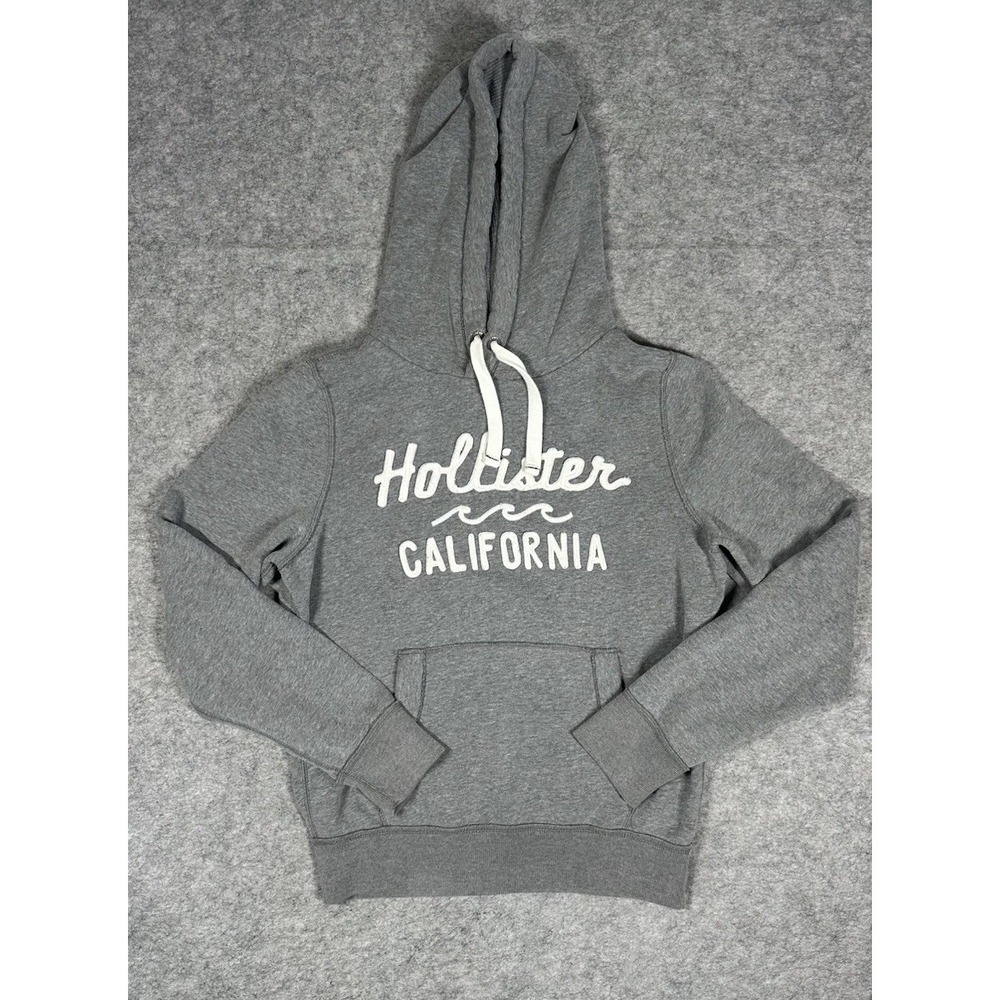 Hollister Hoodie Mens L Gray Pullover California Logo Thermal Fleece Sweatshirt
